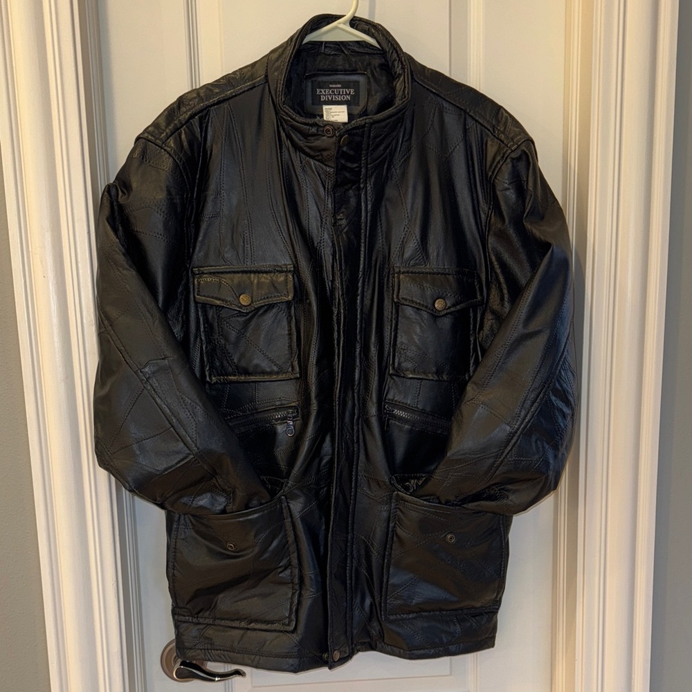 Vintage Black Patchwork Leather Utility Jacket Si… - image 1